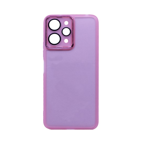 Capa de Silicone Transparente com Moldura de Câmera para Redmi 12 4G/Redmi 12 5G/Poco M6 Pro 5G Rosa