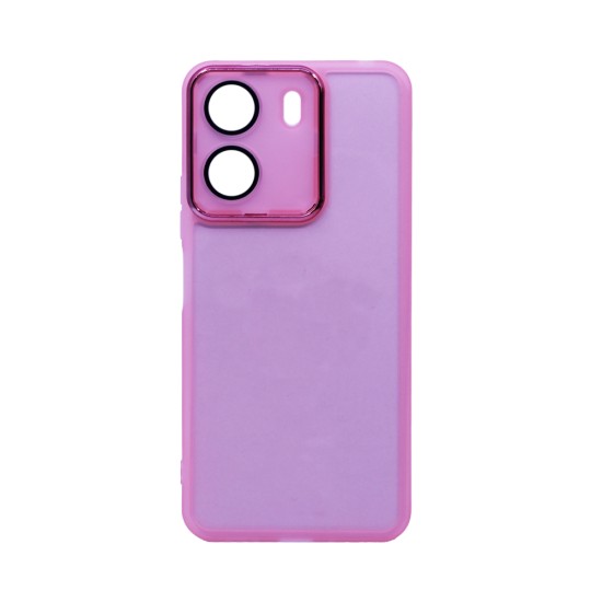 Capa de Silicone Transparente com Moldura de Câmera para Xiaomi Redmi 13C 4G/Poco C65 Rosa