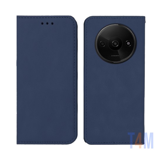 Funda Abatible de Cuero con Bolsillo Interno para Xiaomi Redmi A3 Azul