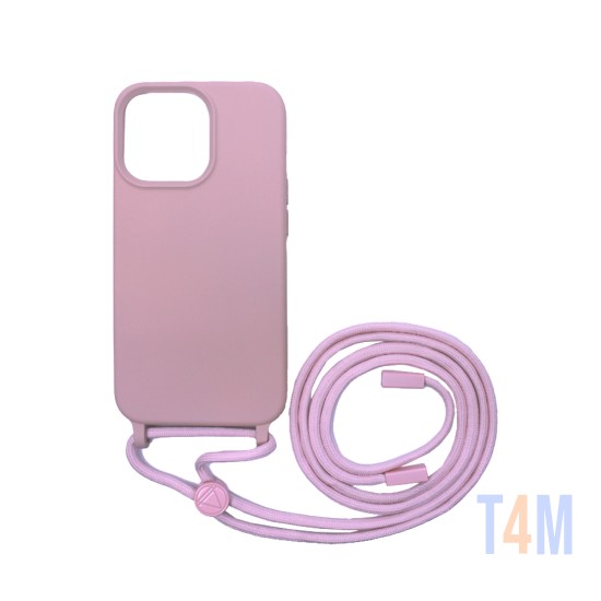 Capa de Silicone com Cordão para Apple iPhone 13 Pro Rosa