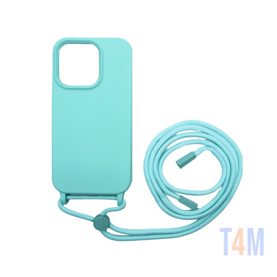 Capa de Silicone com Cordão para Apple iPhone 15 Pro Verde Mar