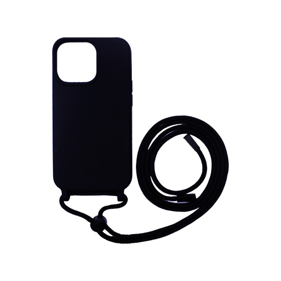 Capa de Silicone com Cordão para Apple iPhone 15 Pro Preto