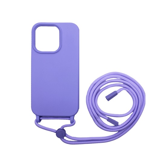 Capa de Silicone com Cordão para Apple iPhone 14 Roxo