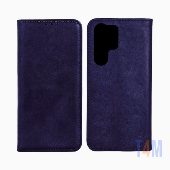 Funda Abatible de Cuero con Bolsillo Interno para Samsung Galaxy S24 Ultra Azul