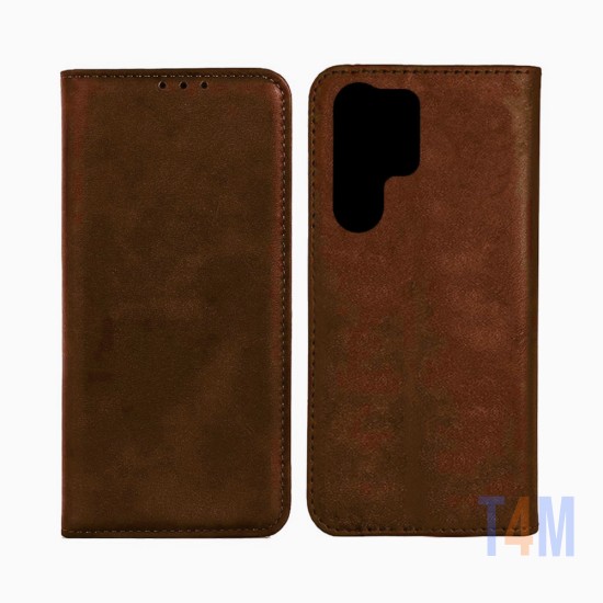 Funda Abatible de Cuero con Bolsillo Interno para Samsung Galaxy S24 Ultra Marrón