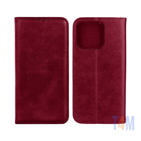 Capa Flip de Couro com Bolso Interno para Xiaomi Redmi A1/Redmi A2 Vermelho