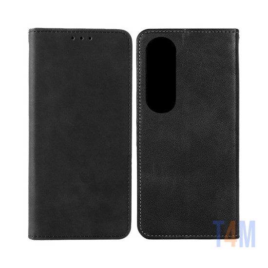 Capa de Couro com Bolso Interno para Oppo A60 Preto