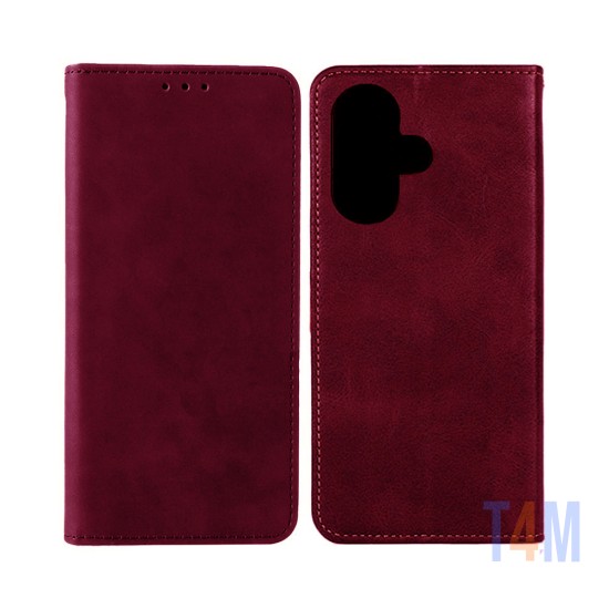 Capa Flip de Couro com Bolso Interno para Apple iPhone 16 Vermelho