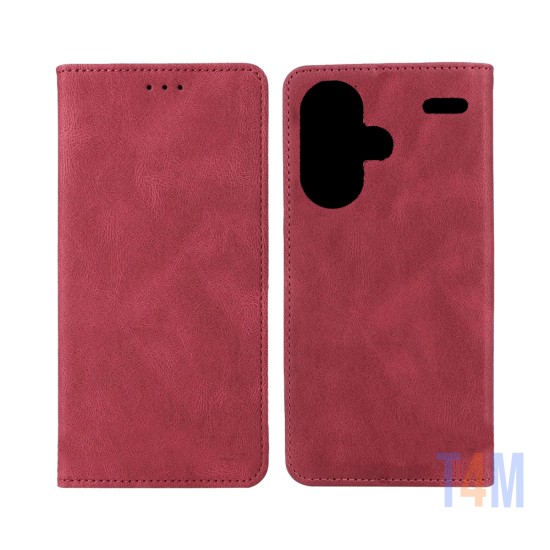 Capa Flip de Couro com Bolso Interno para Xiaomi Redmi Note 13 Pro Plus 5G Vermelho