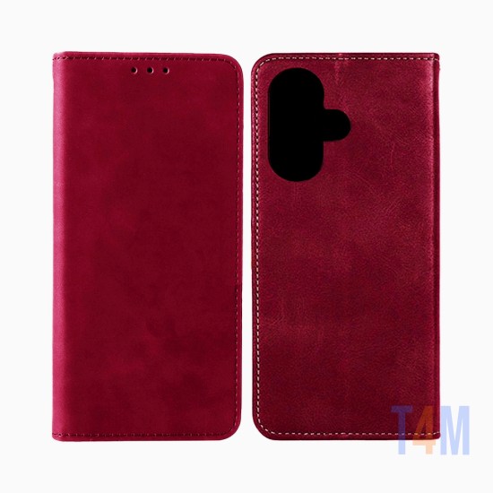 Funda Abatible de Cuero con Bolsillo Interno para Xiaomi Redmi 13 Rojo