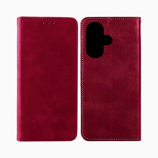 Capa de Couro com Bolso Interno para Xiaomi Redmi 13 vermelho