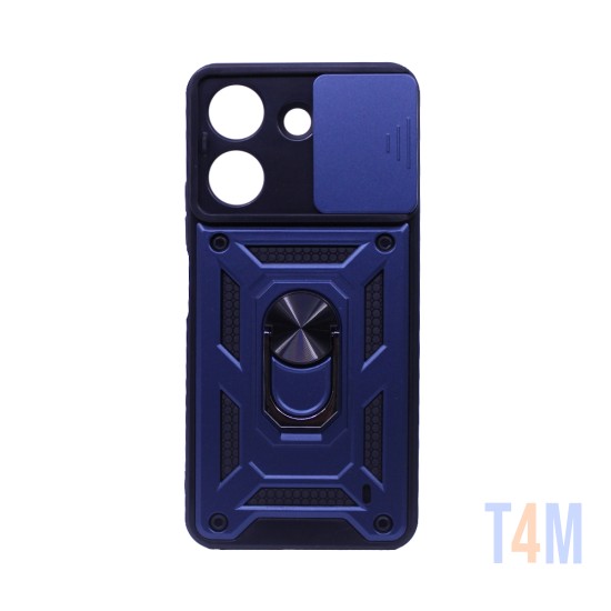 Capa Duro Designer Com Suporte E Proteção De Câmera Para Xiaomi Redmi 13C/Poco C65 Azul