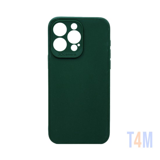 Capa de Silicone Macia com Moldura de Câmera para Apple iPhone 14 Pro Verde Escuro