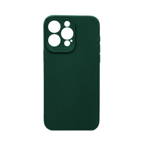 Capa de Silicone Macia com Moldura de Câmera para Apple iPhone 15 Pro Max Verde Escuro