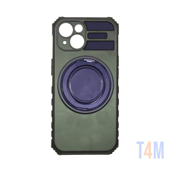 Capa Duro Designer Com Suporte E Proteção De Câmera Para Apple iPhone 15 Verde