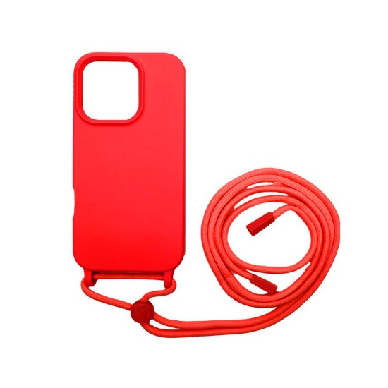 Silicone Case with String for Apple iPhone 16 Pro Max Red