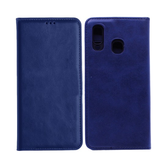 Leather Flip Cover with Internal Pocket For Samsung Galaxy A20E Blue