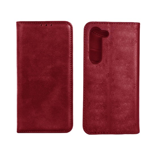 Capa Flip de Couro com Bolso Interno para Samsung Galaxy S24 Vermelho