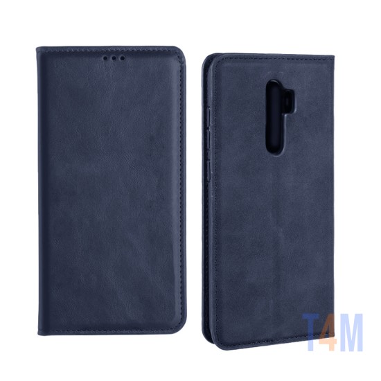 Funda Abatible de Cuero con Bolsillo Interno para Xiaomi Redmi 9 Azul