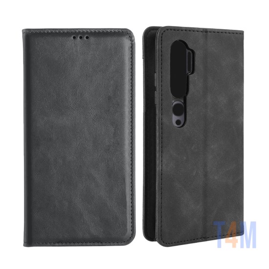 Capa de Couro com Bolso Interno para Xiaomi Mi Note 10 Preto