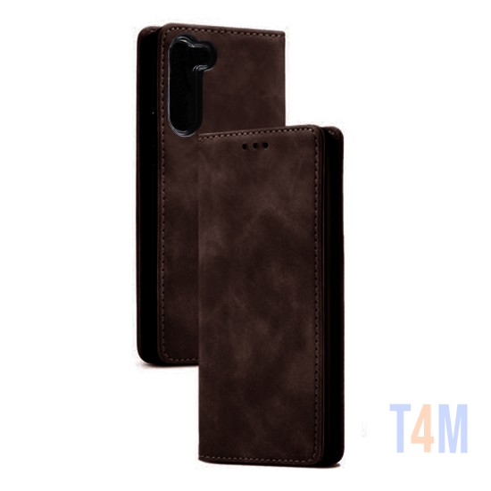 Funda Abatible de Cuero con Bolsillo Interno para Samsung Galaxy S23 Plus Marrón