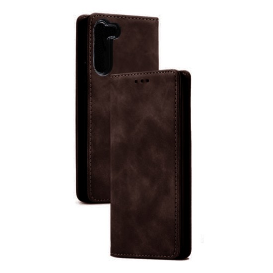 Leather Flip Cover with Internal Pocket For Samsung Galaxy S23 Brown