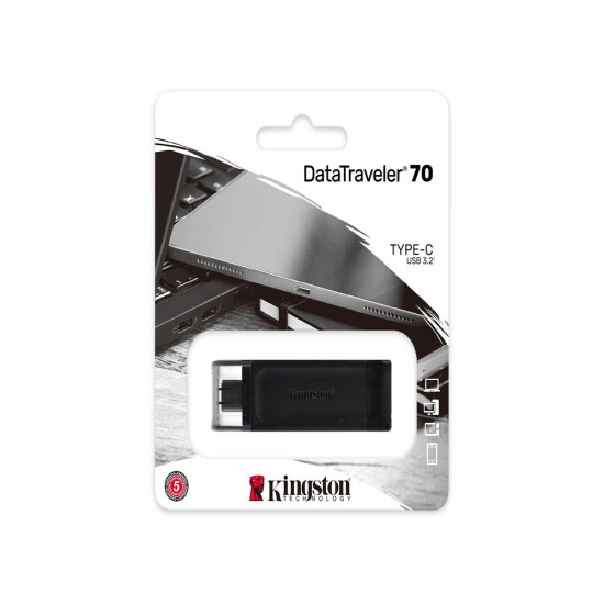 Pendrive Kingston DT70 64GB Data Traveler USB 3,2 Tipo-C Preto