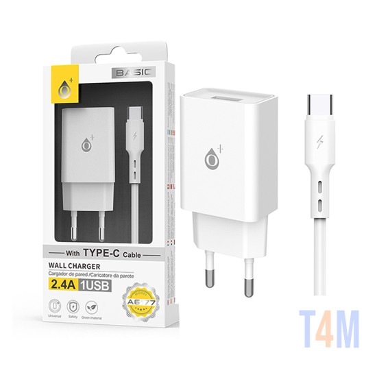 Cargador de Pared EU OnePlus A6177 con Cable Tipo-C 1 Usb 5V/2,4A Blanco