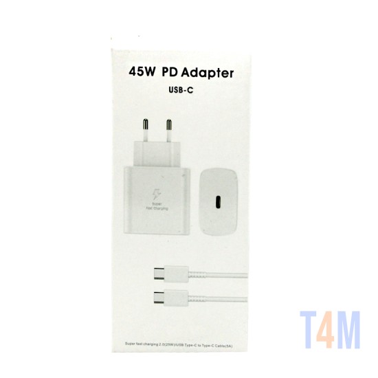 ADAPTADOR DE CARREGADOR SAMSUNG EP-TA800NB EGEU TIPO-C PARA TIPO-C COM CABO 5A 45W BRANCO